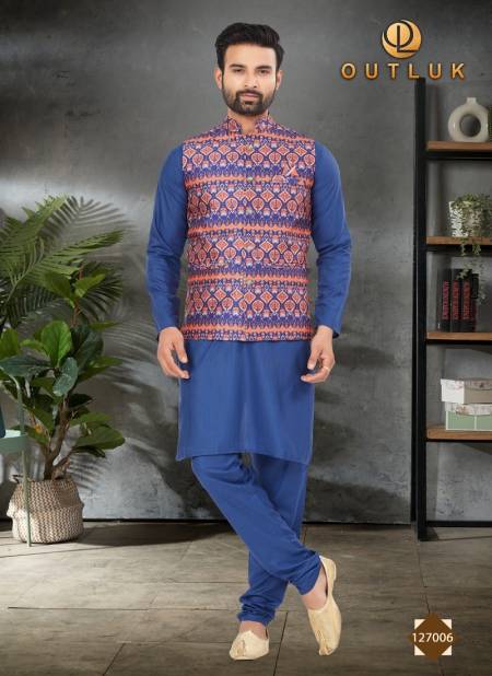 Blue Colour Outlook Vol 127 Wedding Mens Modi Jacket Kurta Pajama Wholesale Market In Surat 127006