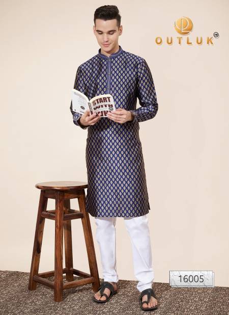 Blue Colour Outluk Wedding Collection Vol 16 Pintex Jaquard Mens Kurta Pajama Manufacturers 16005