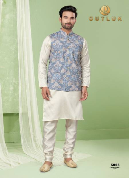 Blue Colour Outluk Wedding Collection Vol 5 Mens Wear Modi Jacket Kurta Pajama Catalog 5002