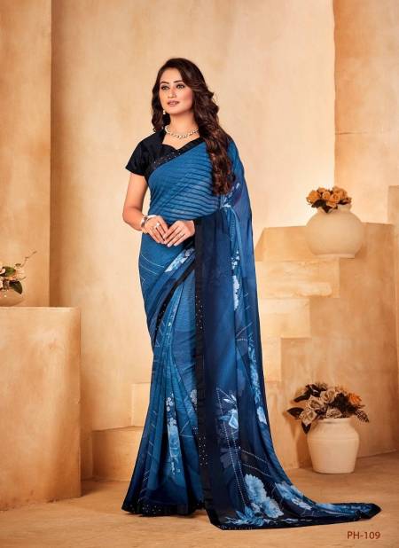 Blue Colour Panchi 2 By Shashvat Digital Printed Designer Bamber Silk Saree Manufacturers PH-109