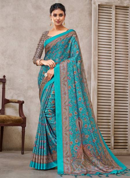 Blue Colour Pashima Digital Vol 2 Printed Wholesale Daily Wear Sarees Catalog 1002