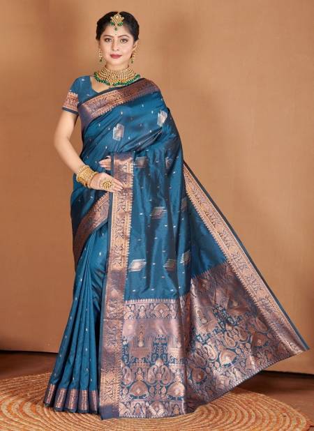 Blue Colour Piya Basanti By Sangam Banarasi Silk Saree Catalog 10089