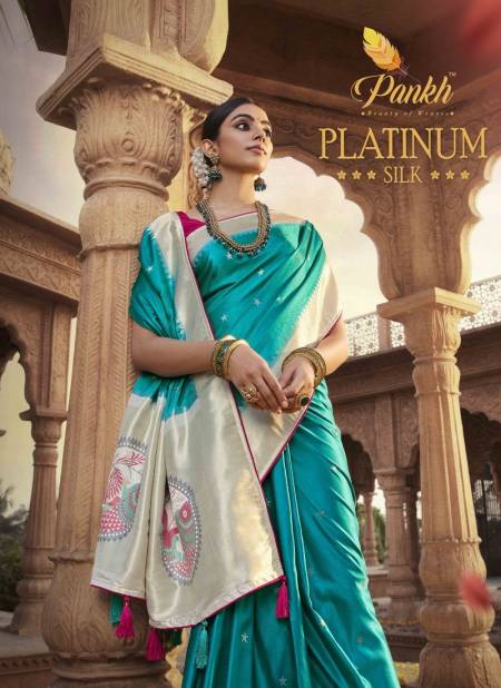 Blue Colour Platinium Silk By Pankh Silk Saree Catalog 4504