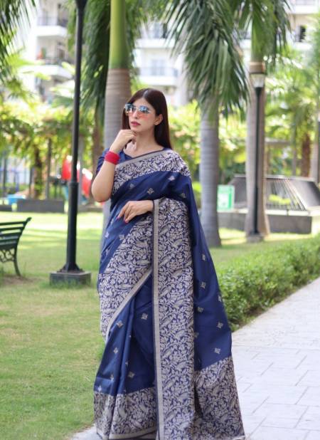 Blue Colour RF Veena Handloom Raw Silk Designer Sarees Wholesale Shop In Surat RF27548