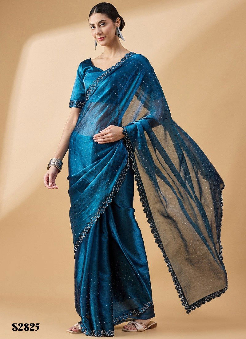 Blue Colour Radha By Mahotsav Organza Stone Work Designer Bulk Sarees Orders In India S2825