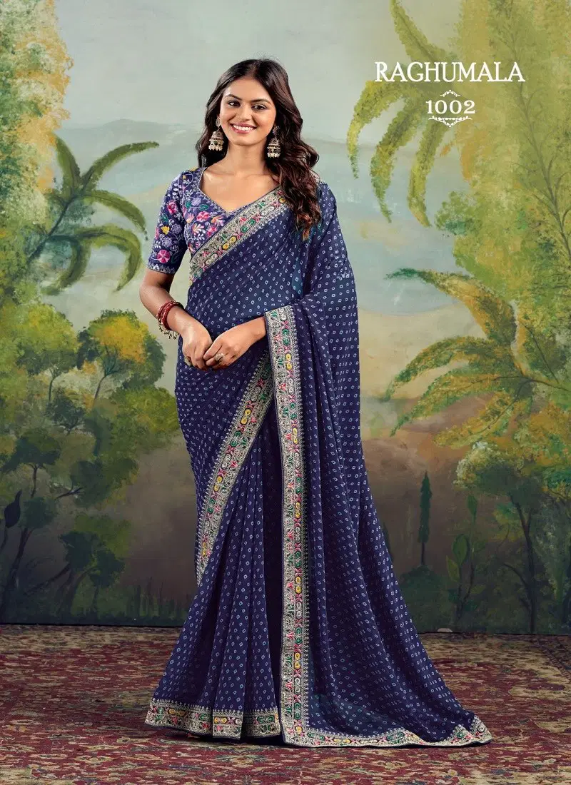 Blue Colour Raghumala By Stavan Georgette Daily Wear Sarees Wholesale Market In Surat 1002