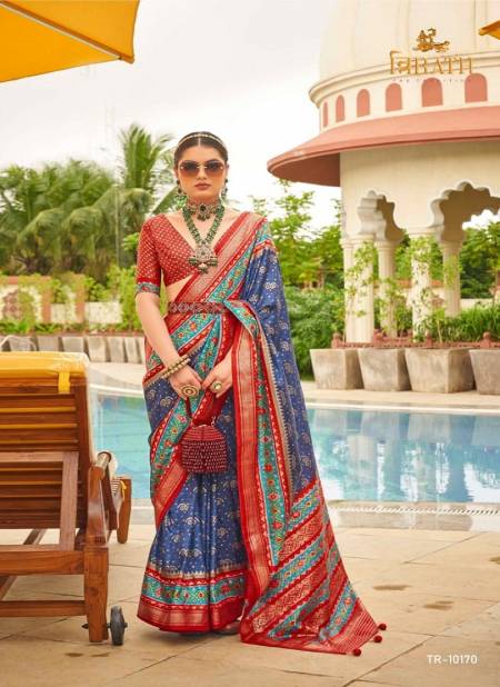 Blue Colour Rasam Patola By Trirath Sigma Silk Designer Saree Catalog 10170