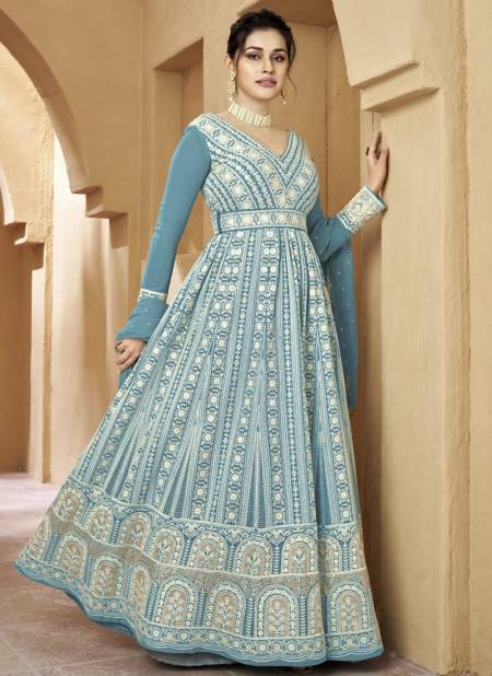 Blue Colour Resham By Gulzar Colors Gown Catalog 2016