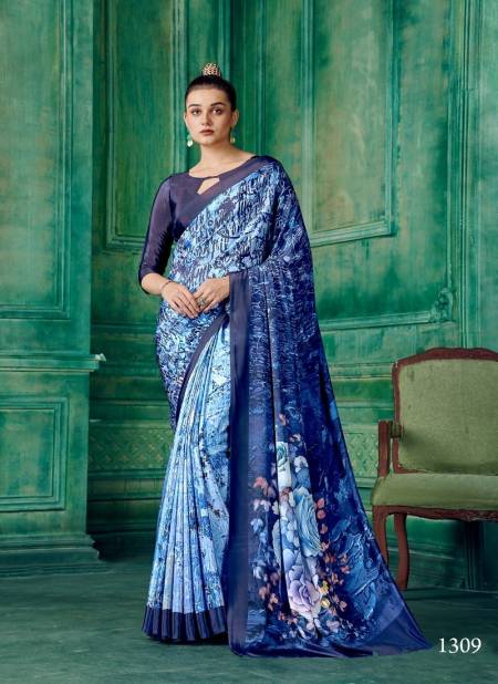 Blue Colour Rio By Jivora 1305 to 1318 Crepe Digital Printed Summer Wear Saree Wholesale Price In Surat 1309