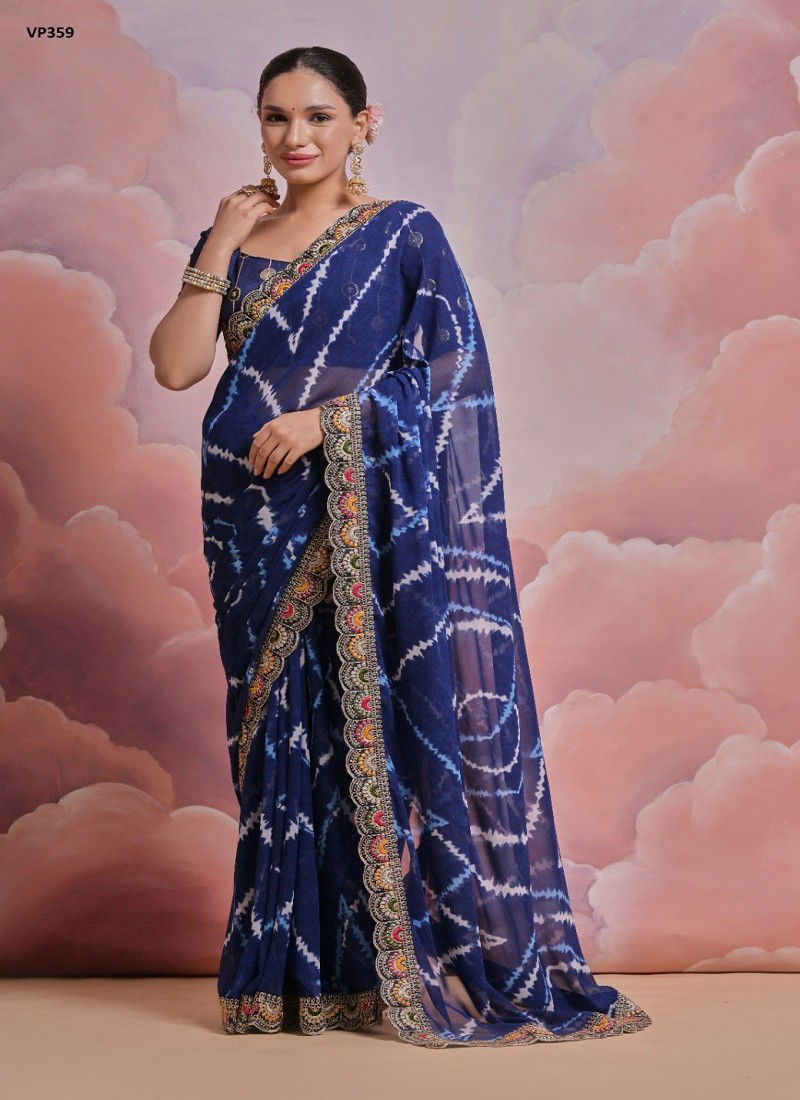 Blue Colour Ritu By Fashion Berry Georgette Printed Saree Wholesale Price In Surat VP359