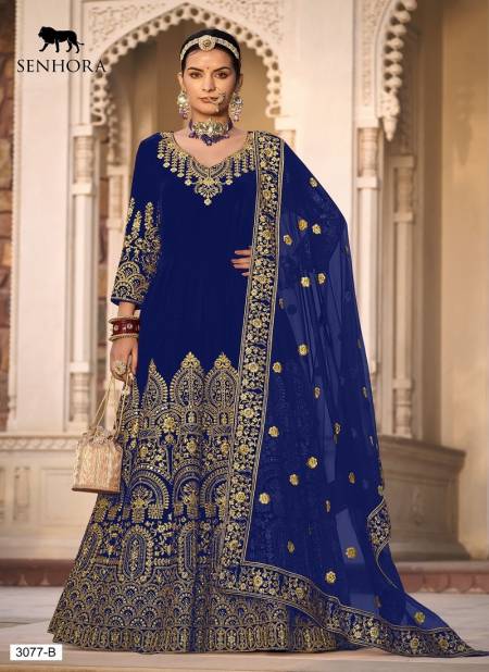Blue Colour Riwayat By Senhora SN 3077 Anarkali Wedding Salwar Suits Wholesale In Delhi 3077-B