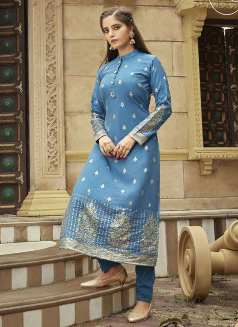 Blue Colour Virasat Ethnic Wear Wholesale Designer Kurtis Catalog 3005