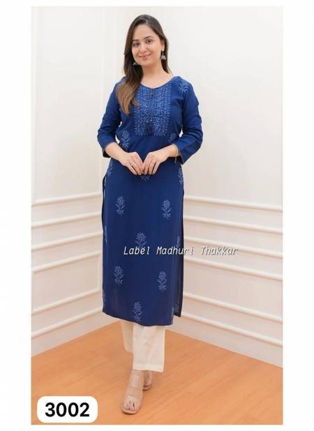 Blue Colour Rooh 1 by Rasili Nx Rayon Cotton Kurti With Bottom Exporters In India 3002
