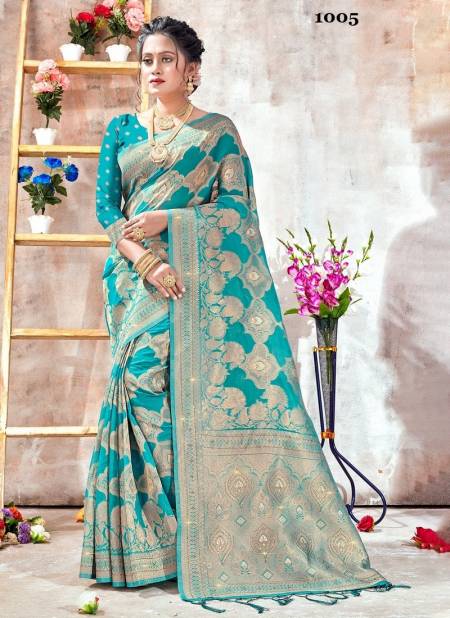 Blue Colour Rukmani By Sangam Wedding Saree Catalog 1005