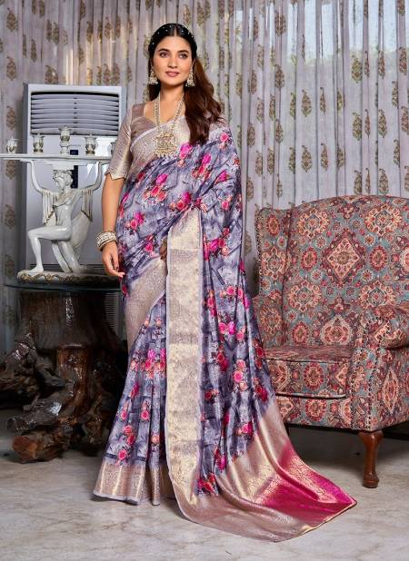 Blue Colour SS 175 Flower Printed Silk Womans Saree Wholesale In Delhi DS-117