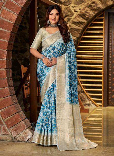 Blue Colour SS 177 Flower Printed Silk Womans Saree Wholesale Market In Surat DS-126