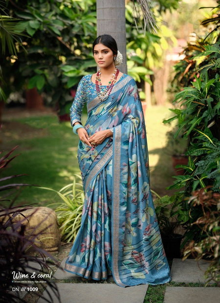 Blue Colour Sahar By Sr Viscose Printed Saree Wholesale Shop In Surat 1009