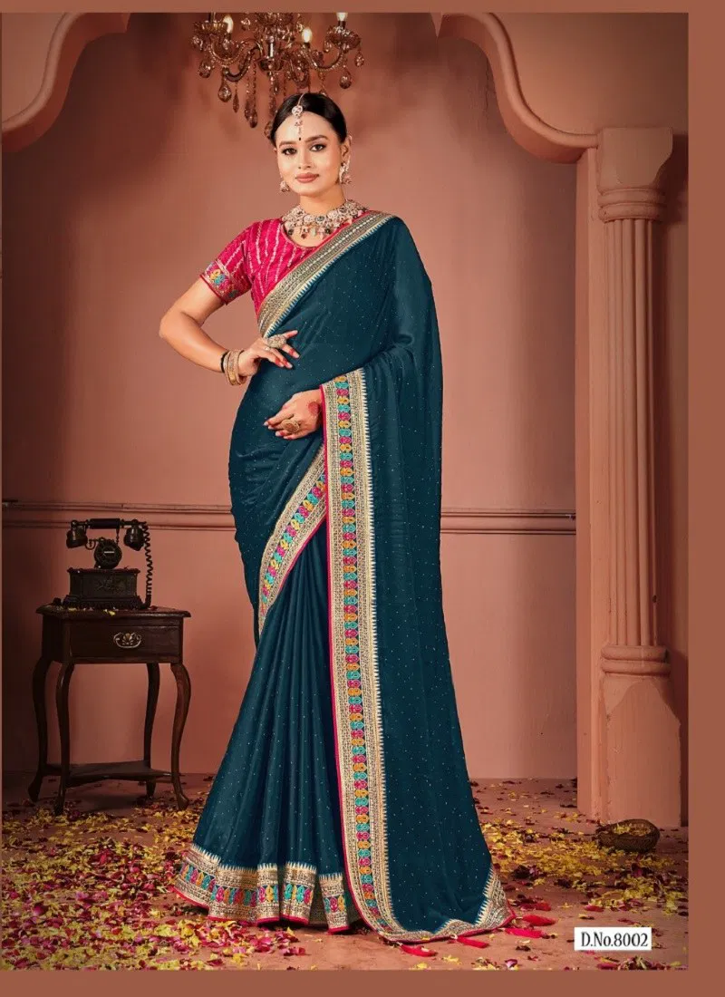 Blue Colour Sakhi By Suma Black Rangoli Designer Party Wear Saree Wholesale Online 8002