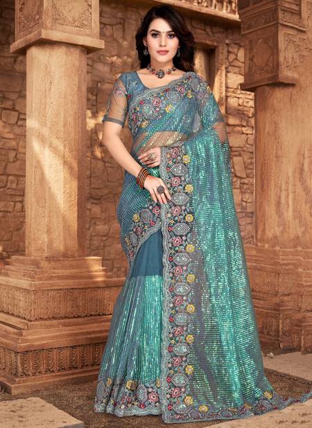 Blue Colour Samahita Designer Wholesale Party Wear Sarees Catalog 6771