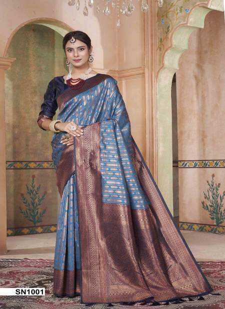 Blue Colour Sanaya By 3 Of Kubera Pattu Kanjivaram Silk Wholesale Market In Surat SN1001