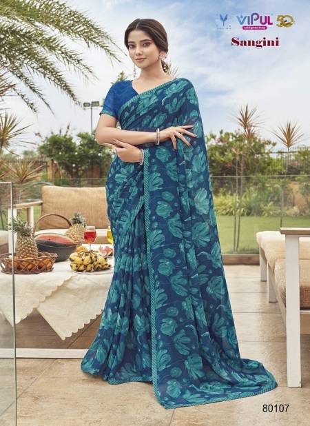 Blue Colour Sangini By Vipul Georgette Printed Daily Wear Sarees Wholesale Online 80107