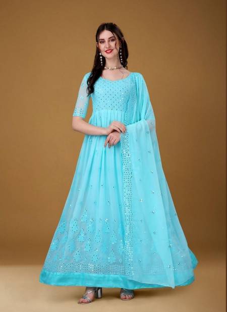 Blue Colour Shreeja By Biva Gown Catalog 7002