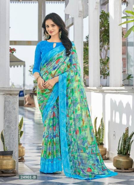 Blue Colour Star Chiffon 122 By Ruchi Daily Wear Sarees Wholesale Price In Surat 24901-B