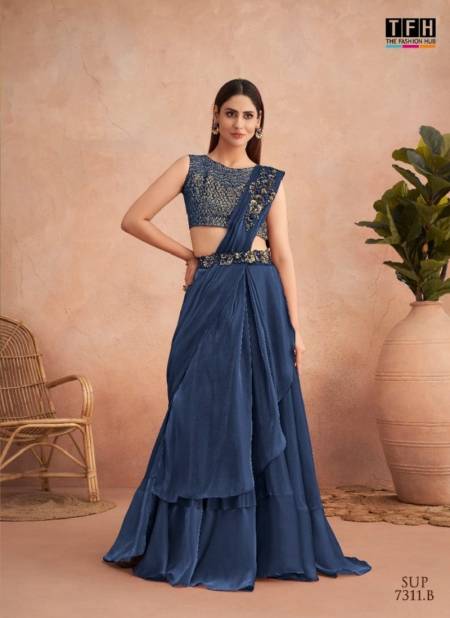 Blue Colour Super Star Hit By Tfh Designer Function Wear Readymade Saree Orders In India Sup 7311.B