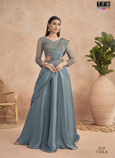 Blue Colour Super Star Hit By Tfh Designer Party Wear Readymade Saree Catalog Sup 7304 B
