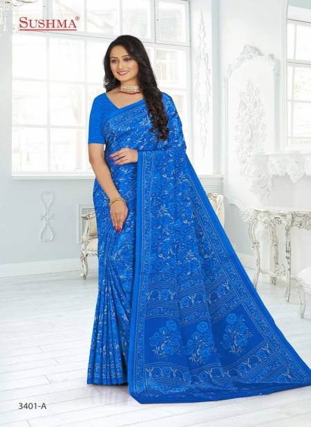 Blue Colour Sushma Set 34 Dailywear Saree Catalog 3401 A