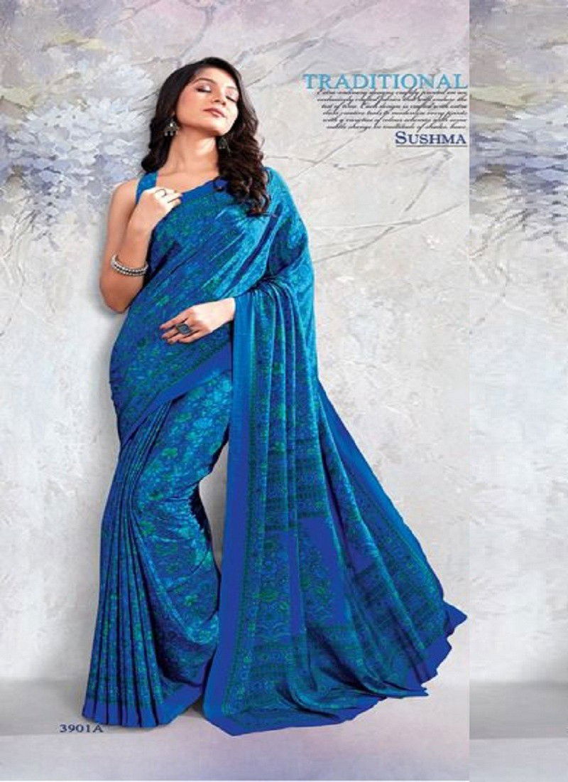 Blue Colour Sushma Set 39 Daily Wear Saree Catalog 3901 A