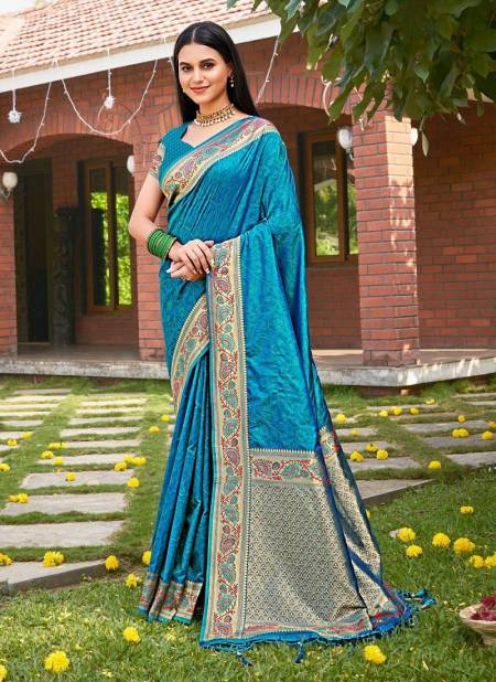 Blue Colour Susobhana Silk By Bunawat Kanjivaram Silk Wedding Wear Sarees Wholesale Market In Surat 1004