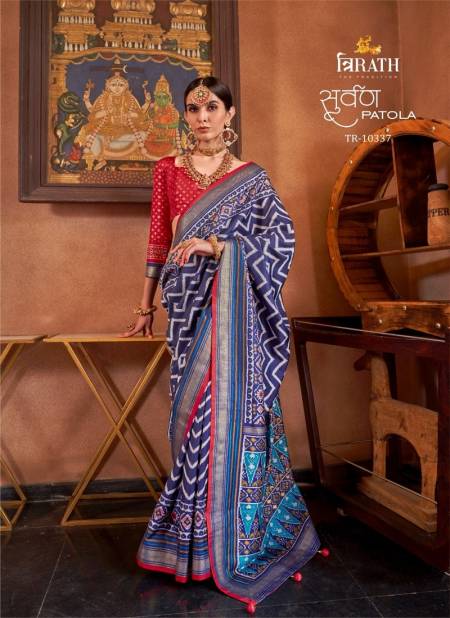 Blue Colour Suwarna Patola By Tirath Mercerized Sigma Silk Occasion Wear Wholesale Saree In India TR-10337