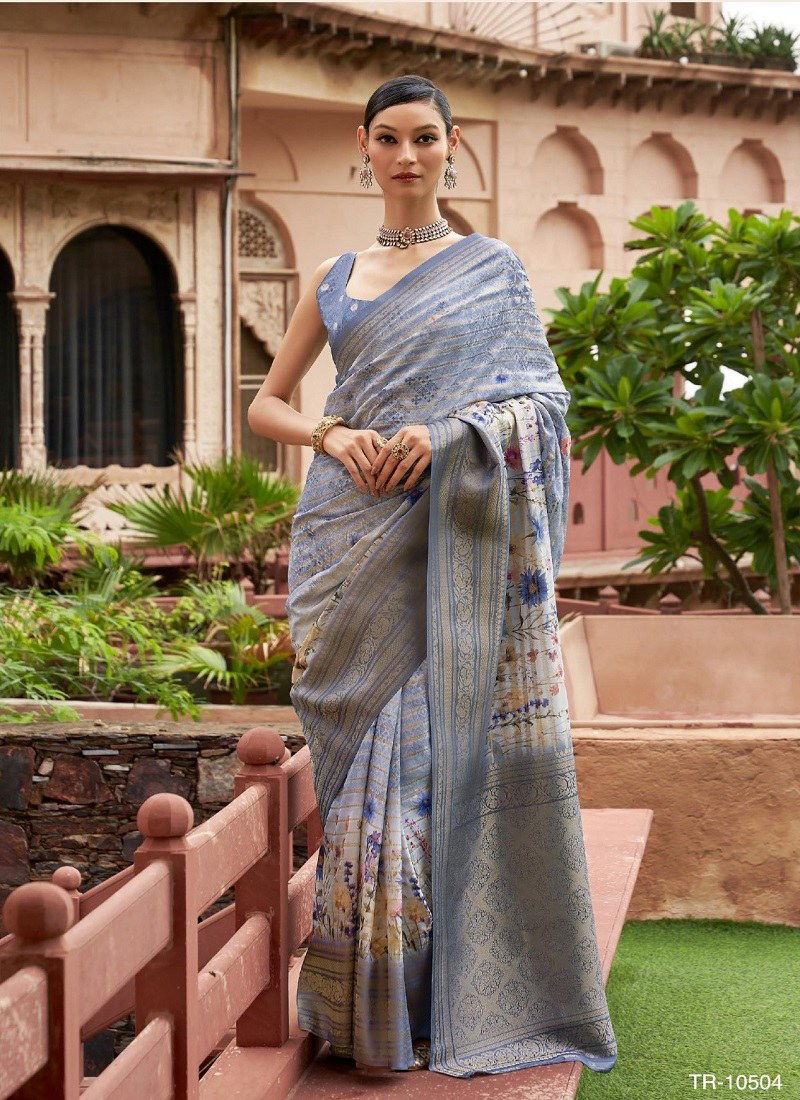 Blue Colour Sulekha By Trirath Tussar Silk Designer Sarees Suppliers In Surat TR 10504