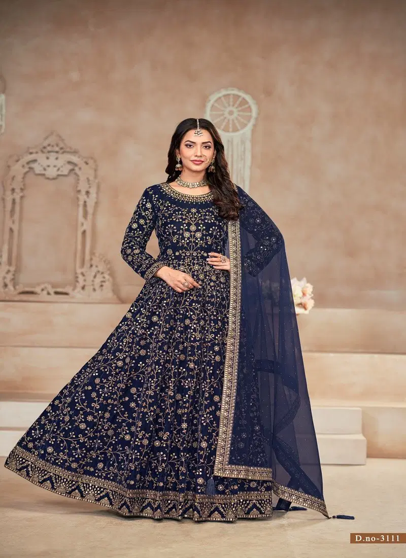 Blue Colour Twisha By Twisha Vol 31 Velvet Wedding wear Gown With Dupatta Wholesale Market 3111