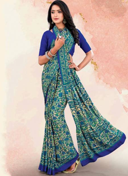 Blue Colour Uniformity By Sushma Printed Sarees Catalog 2104 B