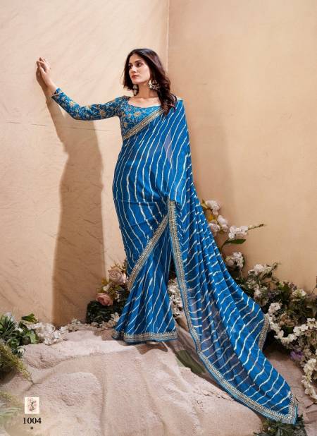 Blue Colour Veena By Stavan Heavy Weighless Embroidery Saree Suppliers In India 1004