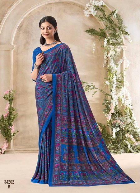 Blue Colour Vivanta Silk 35 By Ruchi Silk Crepe Printed Wholesale Sarees In India 34202B