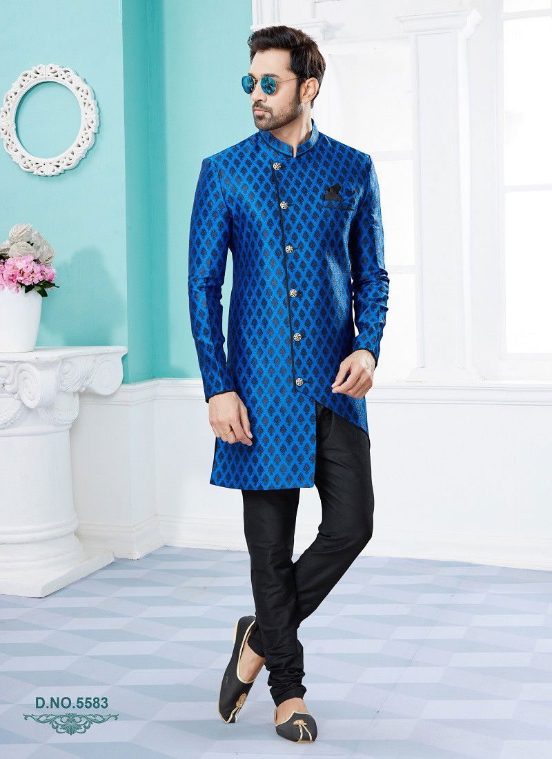 Blue Colour Vol 14 Party Wear Mens Sherwani Wholesale Shop In Surat 5583