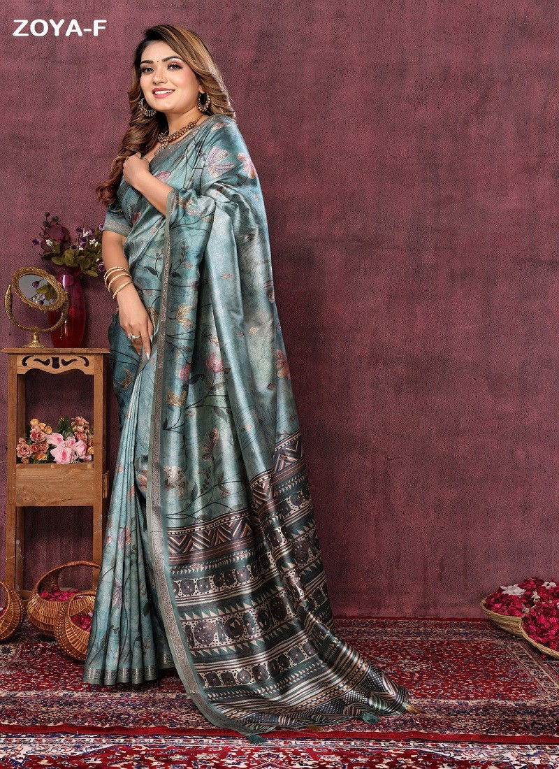 Blue Colour Zoya By Shri Rana Silk Printed Saree Wholesale Market In Surat With Price ZOYA-F