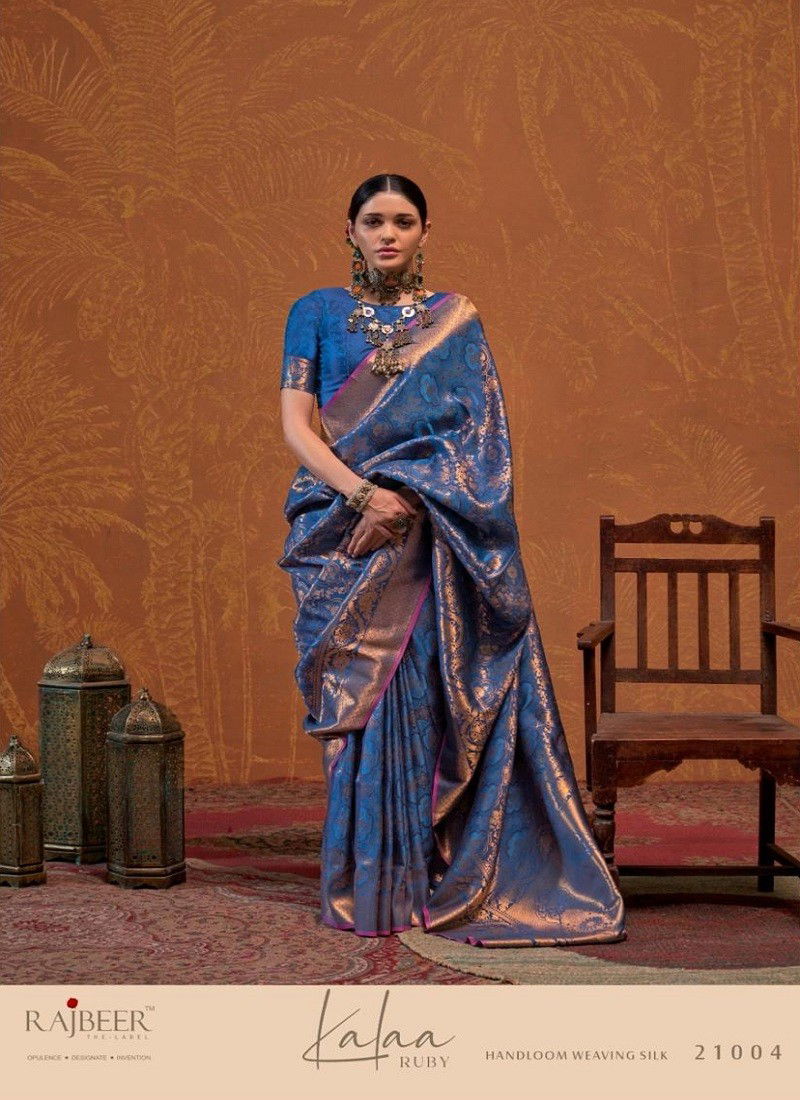 Blue Colour kalaa Ruby By Rajbeer Wedding Handloom Weaving Silk Saree Orders In India 21004