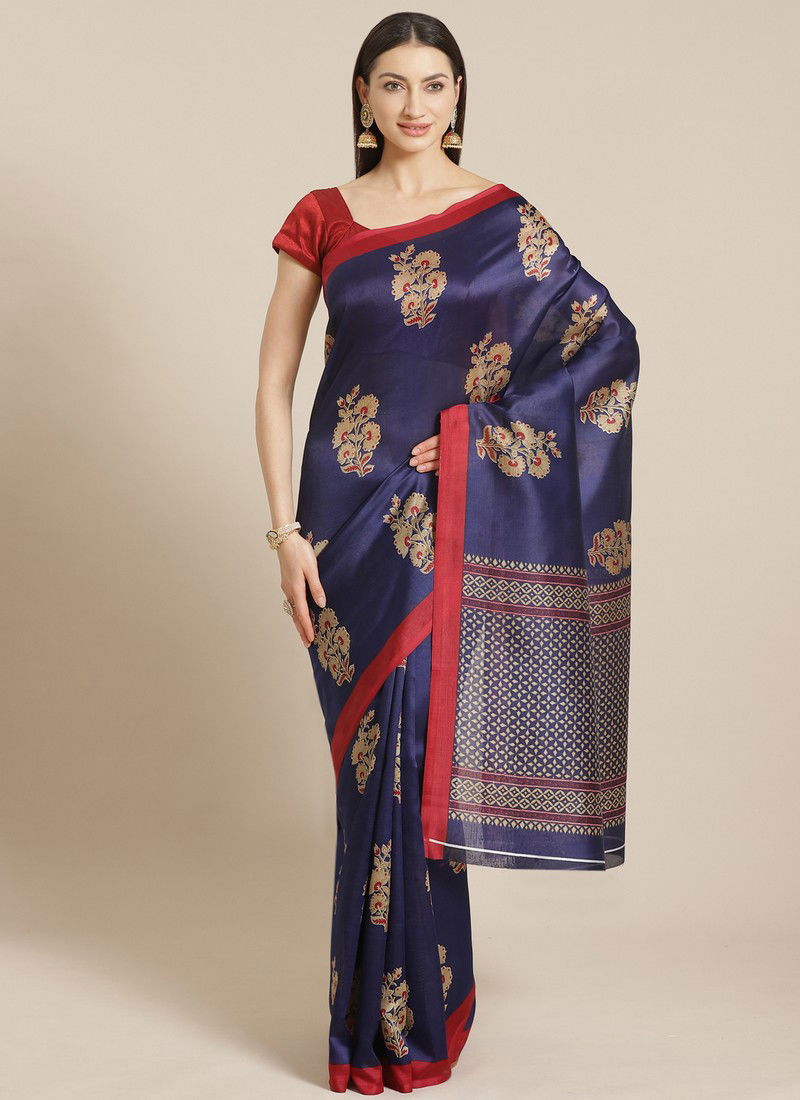 Blue Daily Wear Pinted Bhagalpuri Saree 97