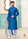 Blue Dupion Silk Readymade Mens Dhoti Kurta 1830