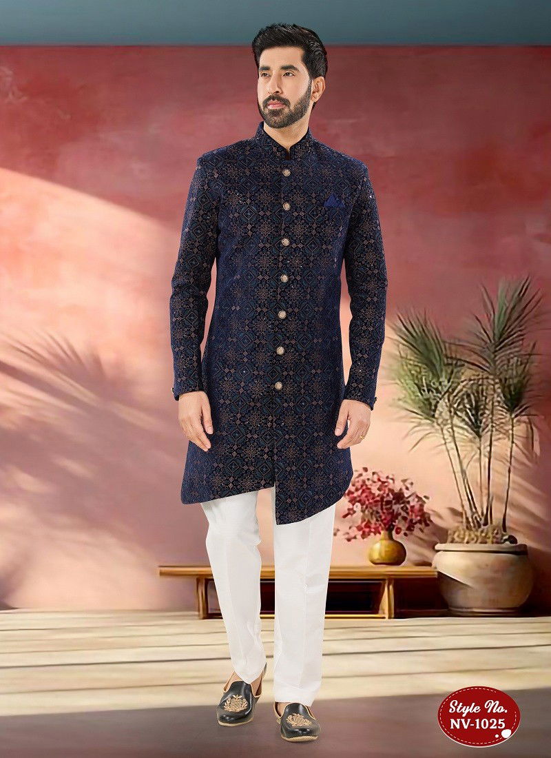 Blue Gold Colour 1651 1 Occasion Wear Mens Indo Western Wholesale Shop In Surat NV 1025