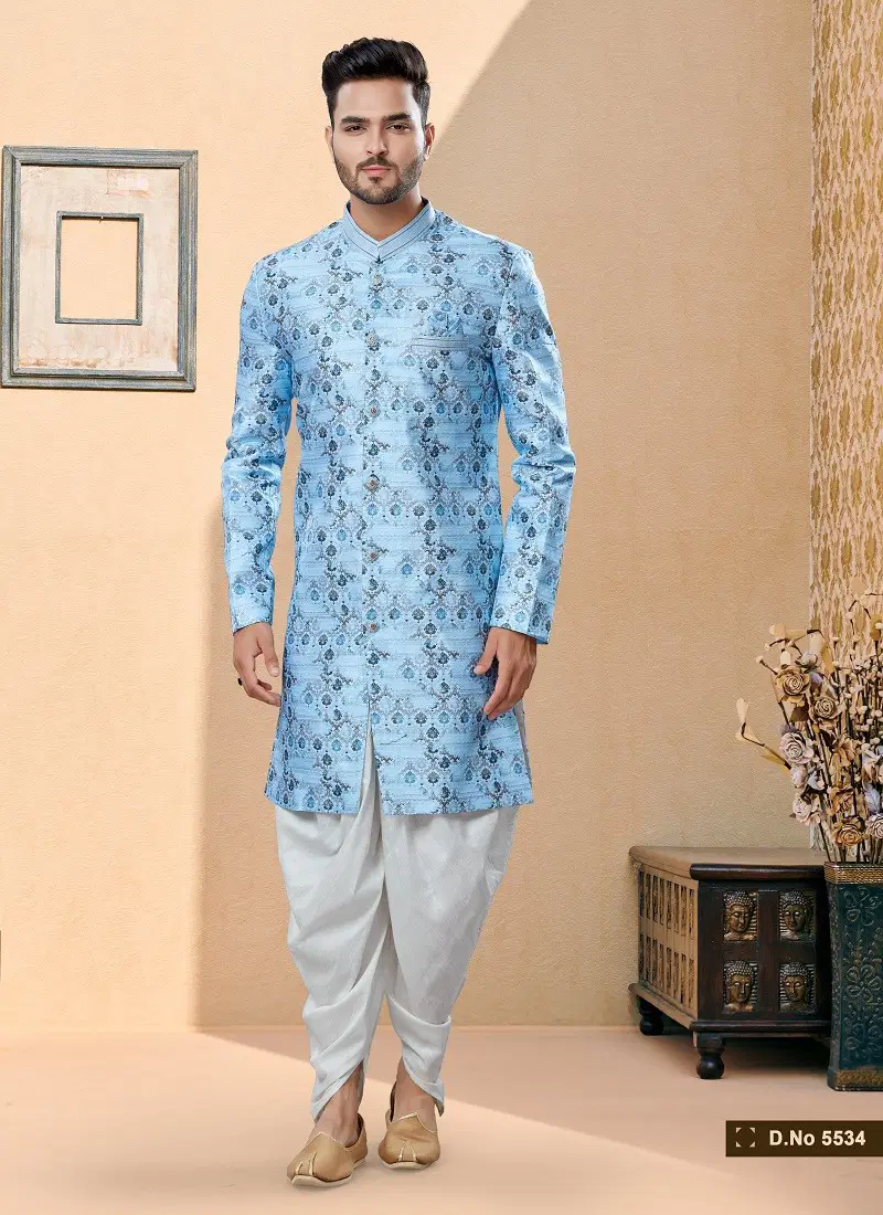 Blue Gray Colour Vol 14 Wedding Wear Mens Dhoti Sherwani Orders In India 5534