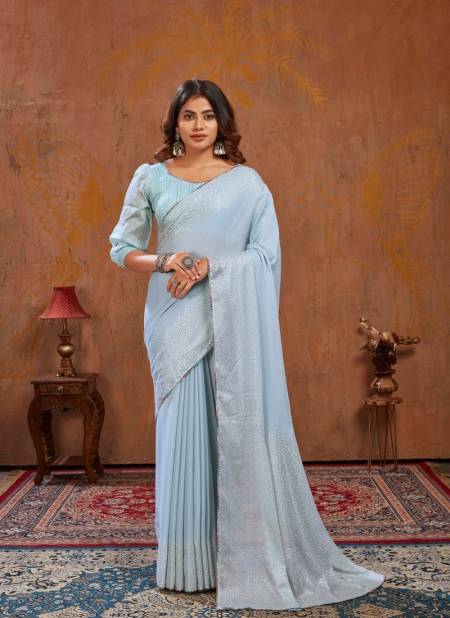 Blue Grey Colour Triva By Dhaga Moss Stich Foil Daily Wear Saree Orders In India 1001