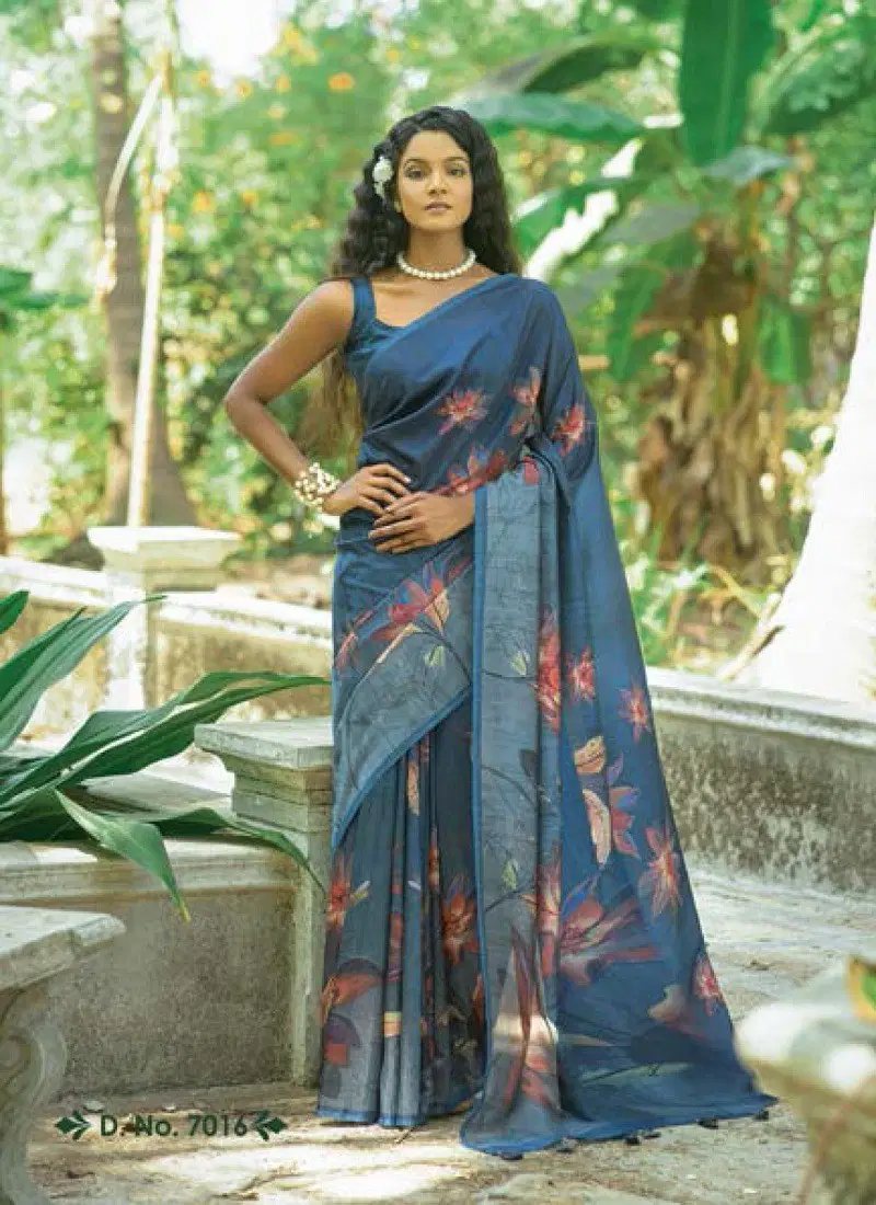 Blue Grey Colour Zuleyka By Bhumi Paper Silk Daily Wear Saree Exportes In India 7016