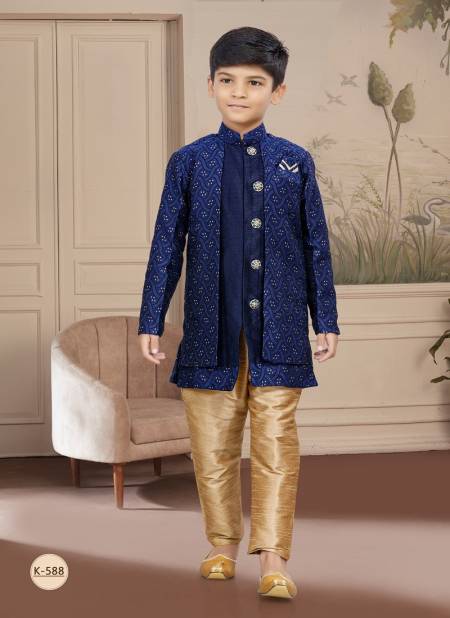 Blue Kids Boys Wear Kurta Pajama And Indo Western Catalog K 588