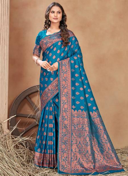 Blue Madhushri Monjolika Wholesale Banarasi Silk Sarees Catalog 6106