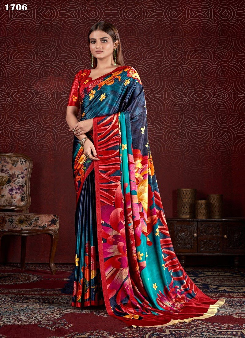 Blue Multi Colour Hanoi By Jivora Crepe Digital Printed Casual Wear Saree Wholesale Online 1706